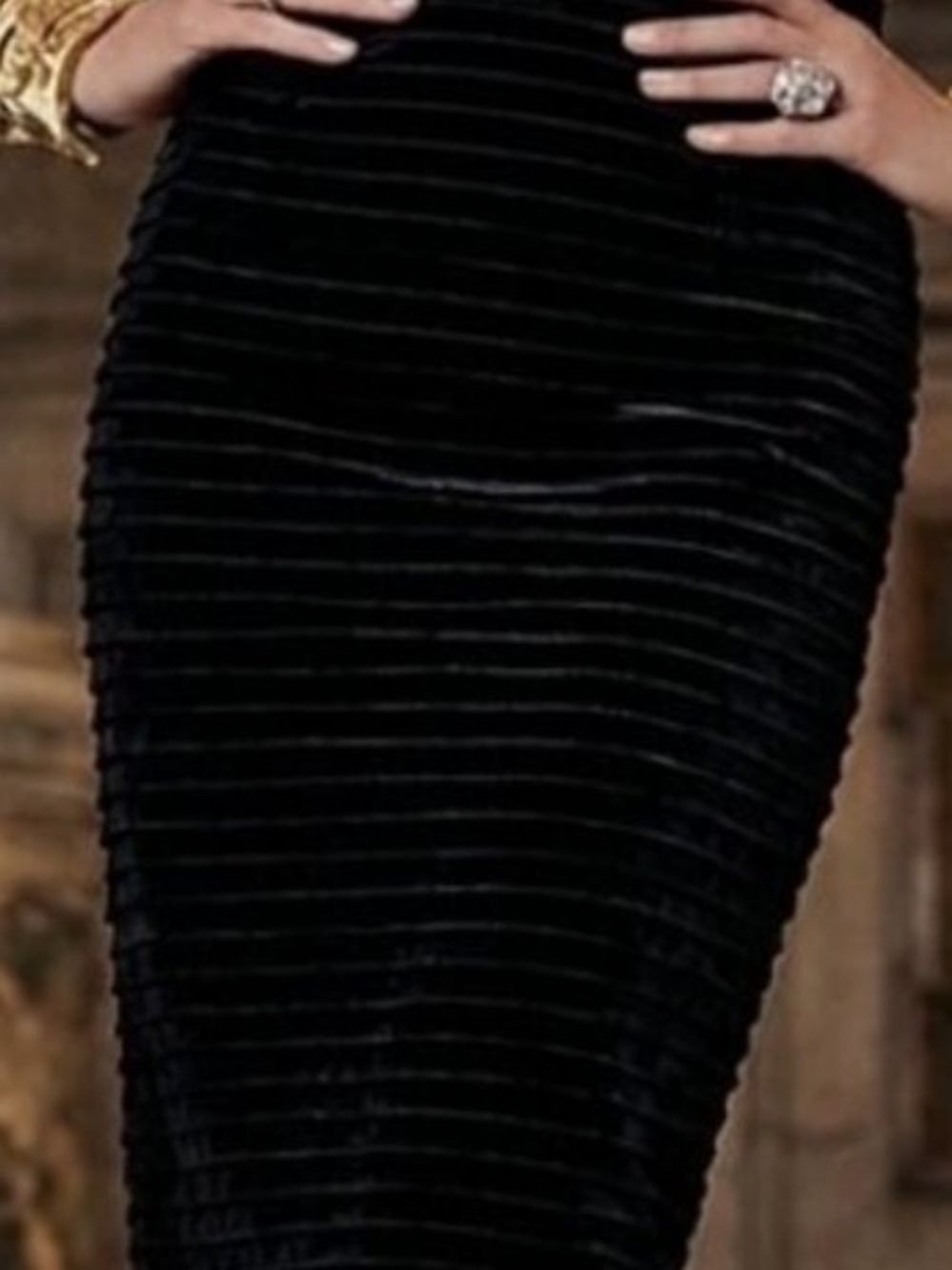 Luxe Tadashi Collection Black Silk Velvet Pencil Skirt 4 - Picture 5 of 8